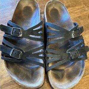 Birkenstock Black Leather Strappy Granada soft footbed Sandals